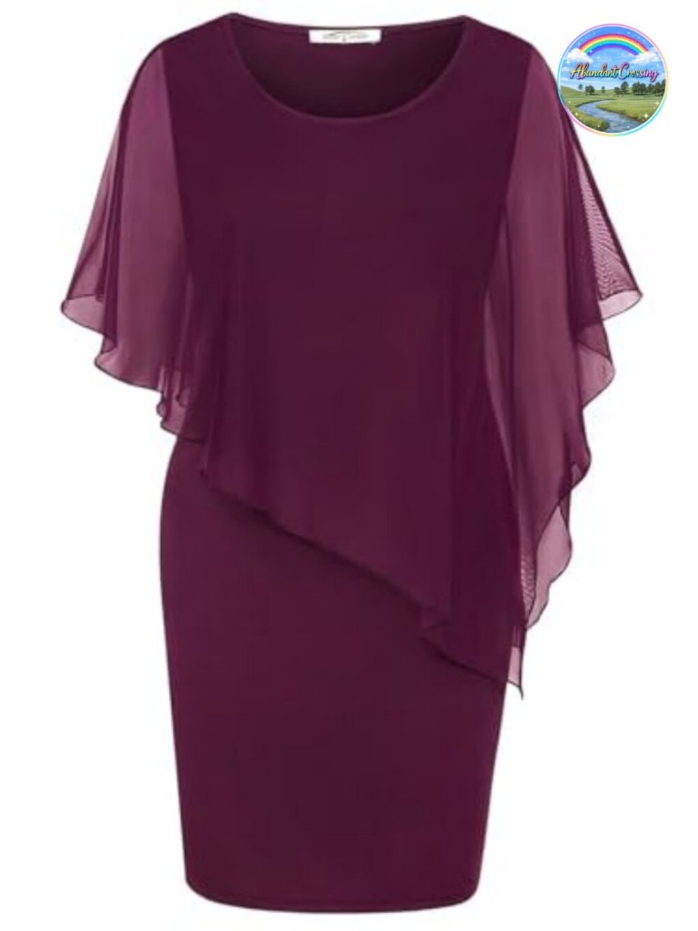 Women's Mesh Cape Overlay Bodycon Knee Length Pencil Dress Wedding Guest